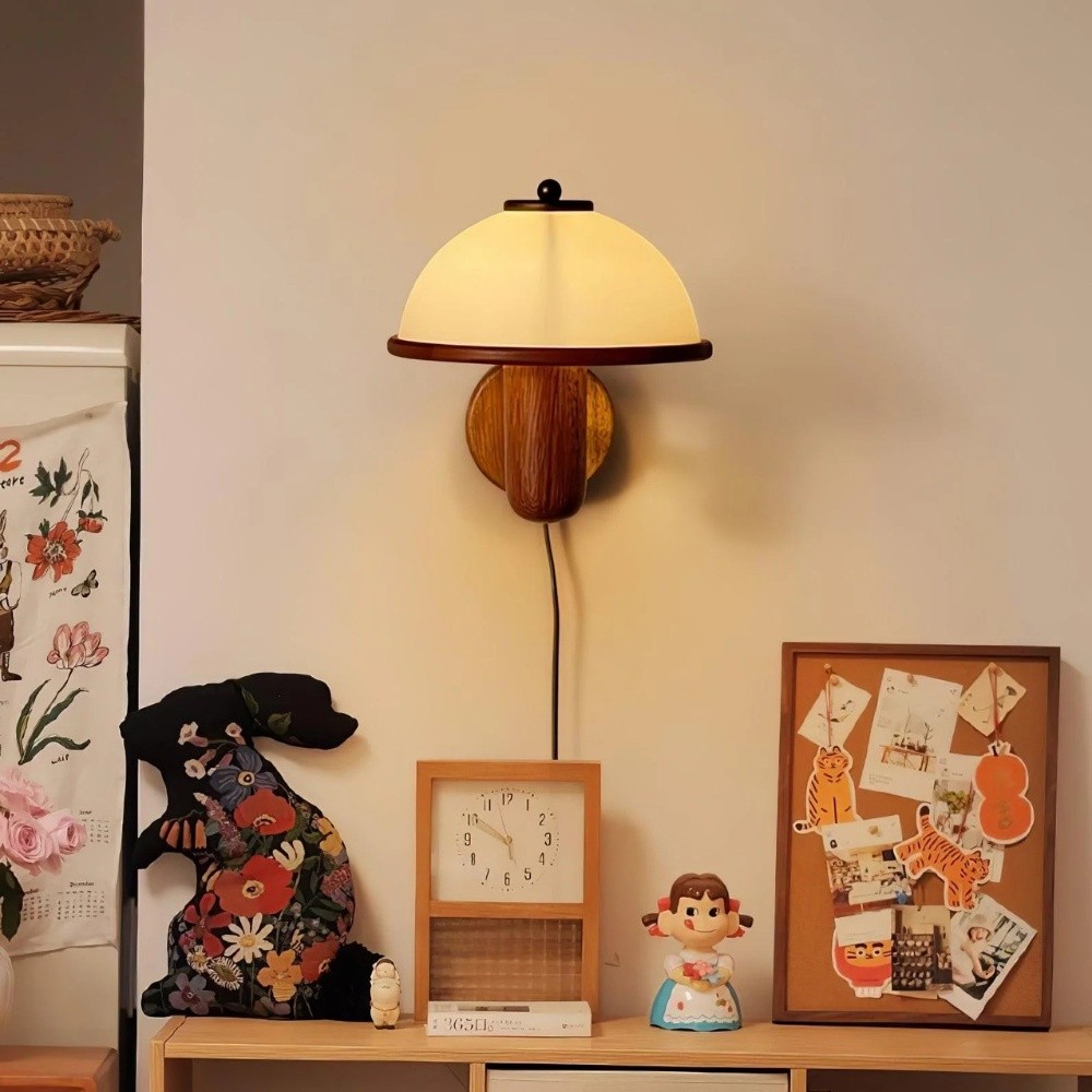 Bedside Mushroom Wood Wall Lamp S164