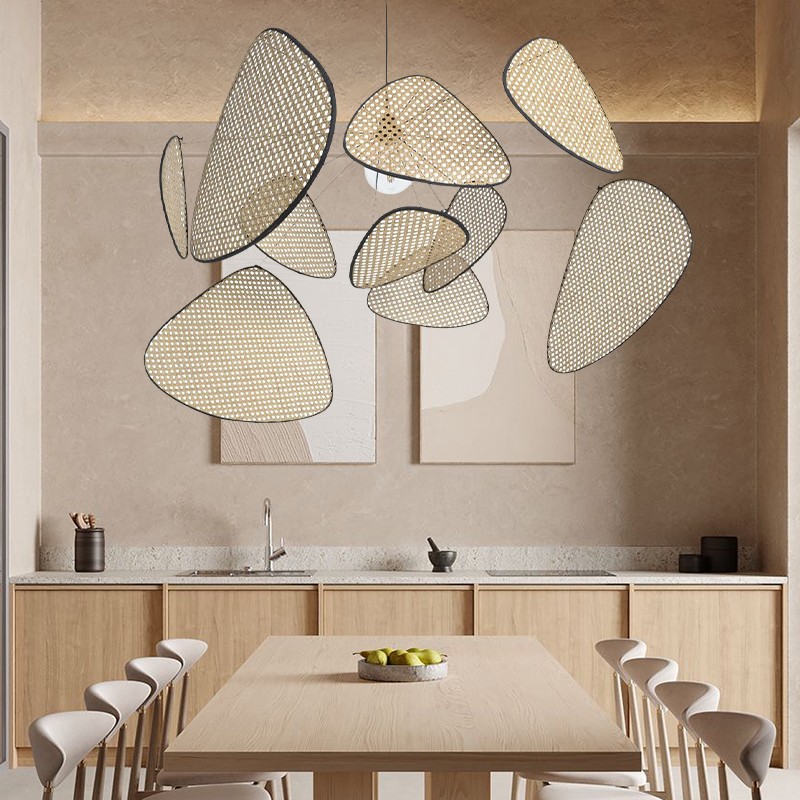 Screen Cannage Pendant Light - Woven Rattan Design for Living Room