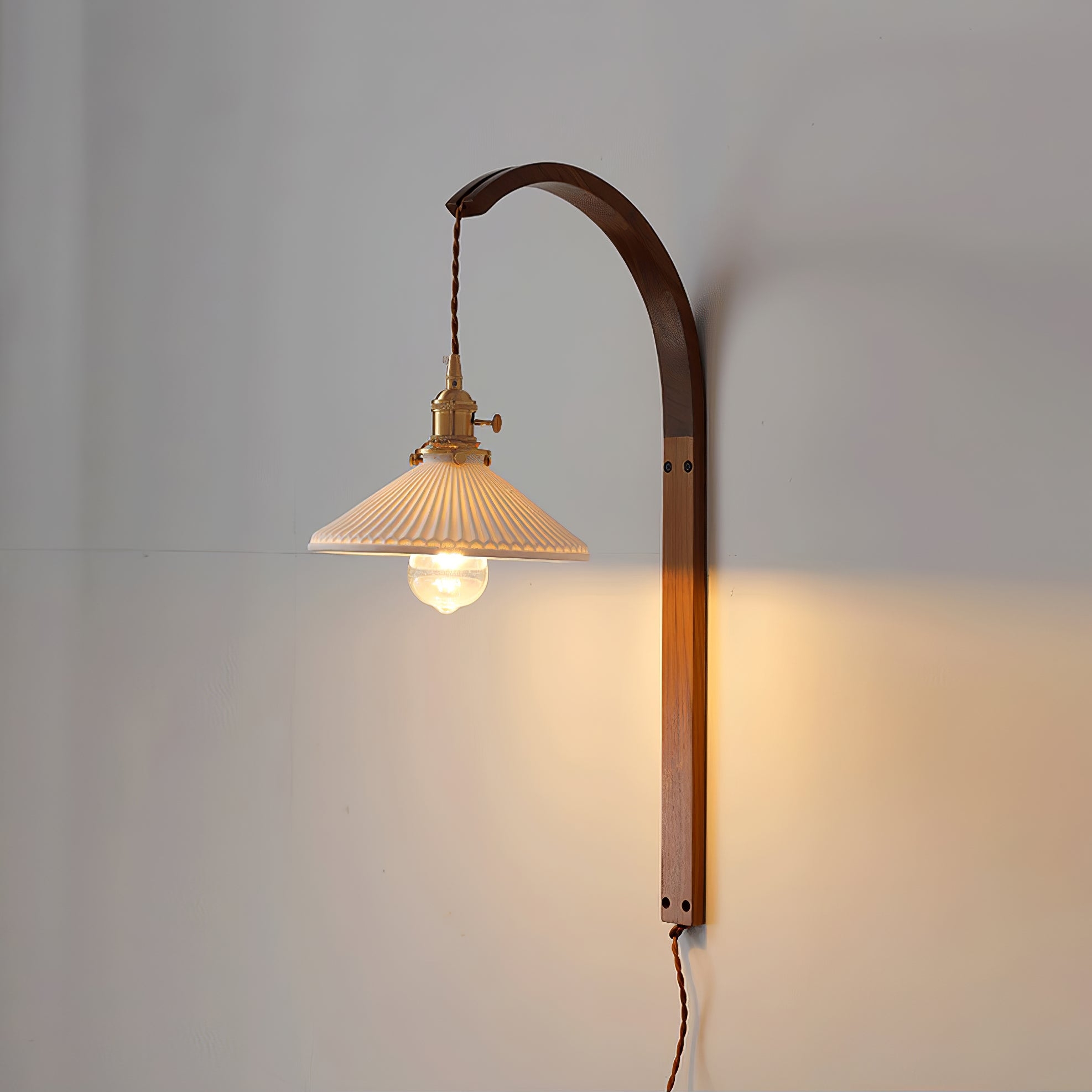Curved Walnut Ceramic Plug-in Wall Light T1722