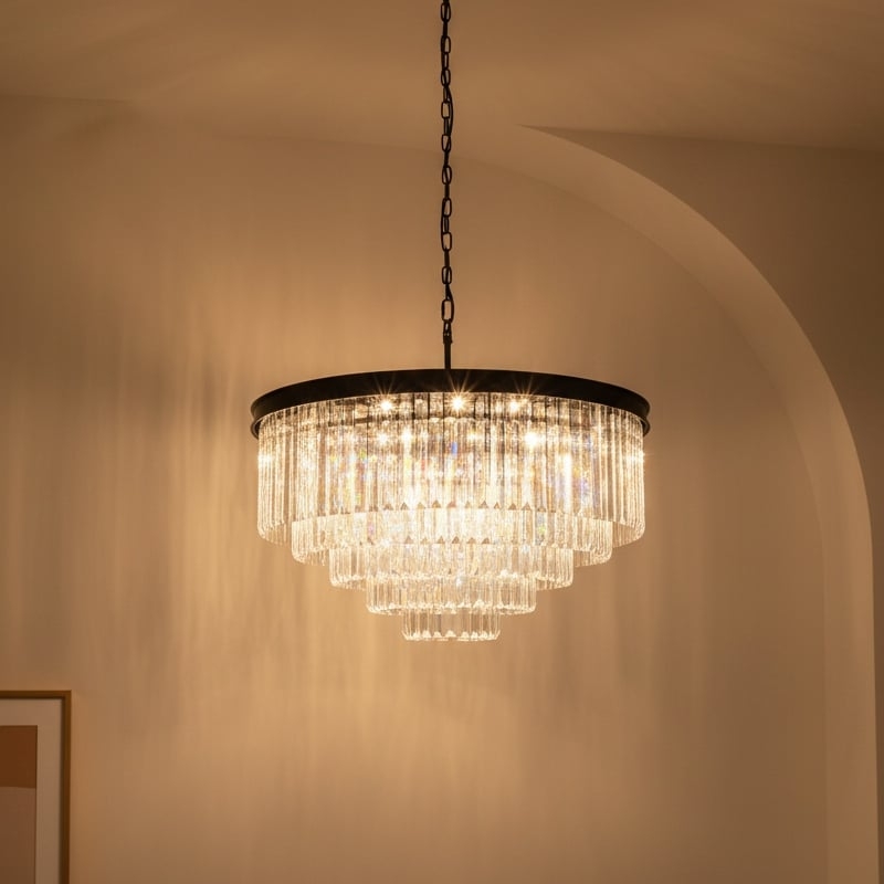 Aurevon Crystal Prism Metal Frame Modern Ceiling Chandelier for Home and Hotel T494