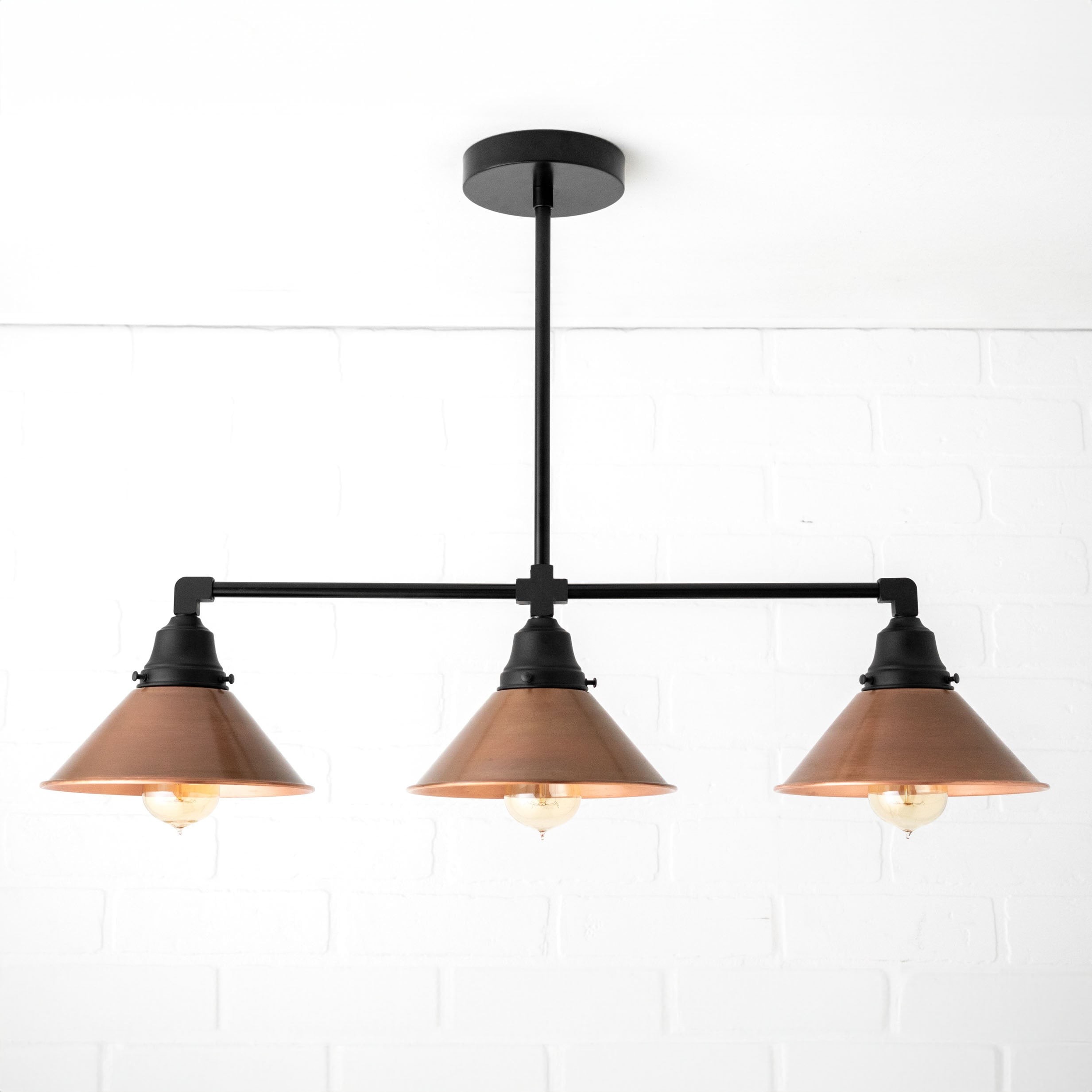 Conique Metal Hand-Aged Copper Chandelier - 3 Light Industrial Pendant - Island Lighting T389