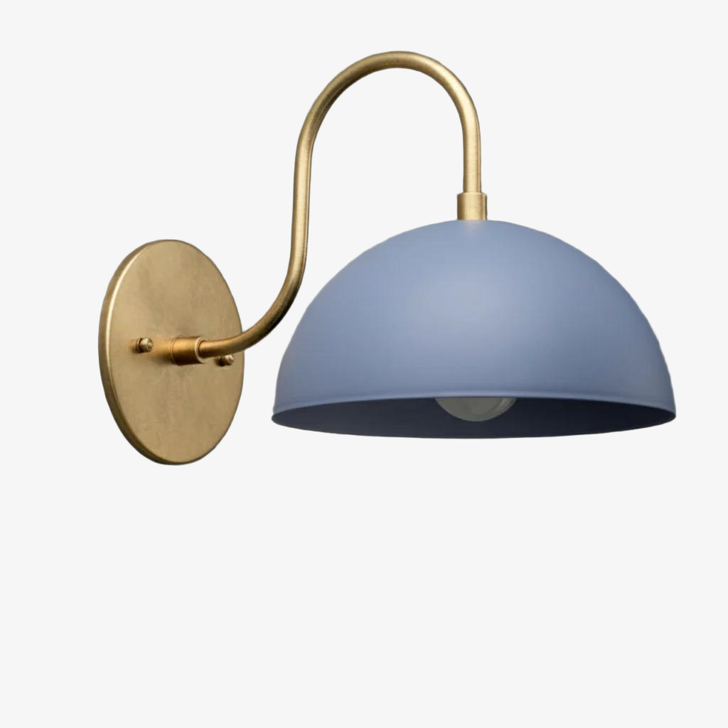 Curva Metal  Industrial Wall Sconce - Curved Brass Arm - Hammered Dome Light Fixture T408