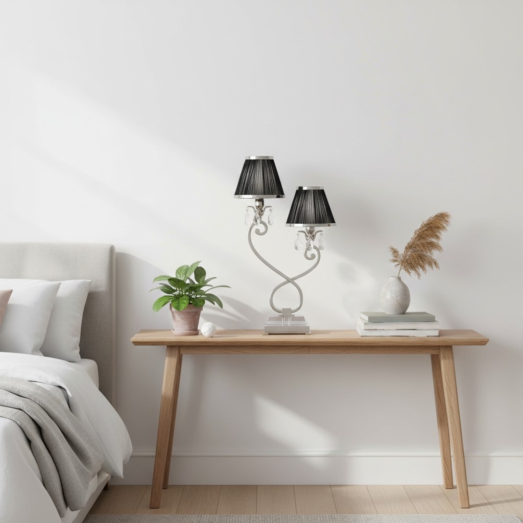 Talonis Double Table Lamp - Dual Shades and Metal Base for Bedroom and Living Room T941