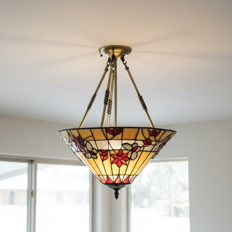 TF Butterfly Pendant Light - Stained Glass Pendant in Art Nouveau Style for Living Room T931