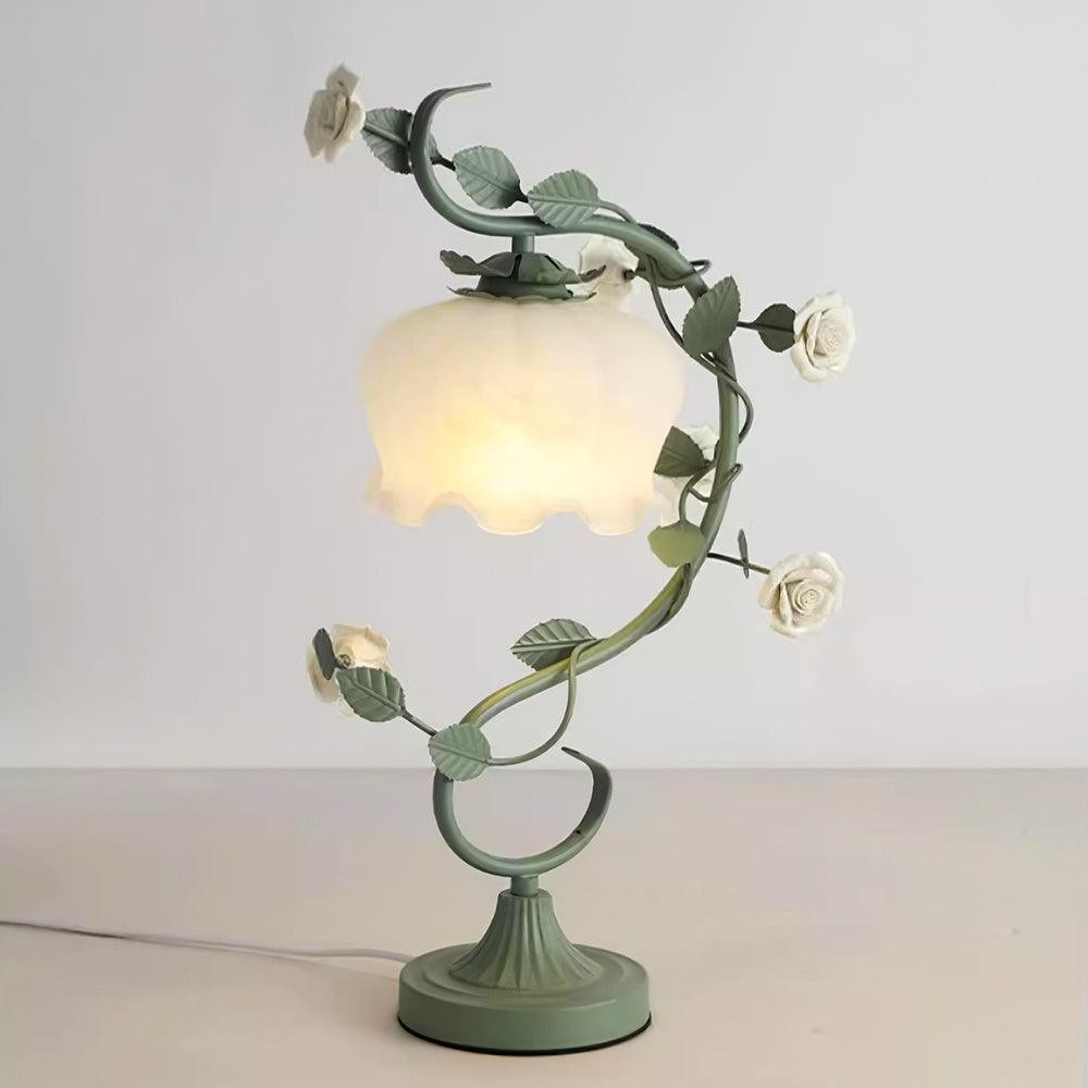 Green Pink White Rose Flower Table Lamp M107