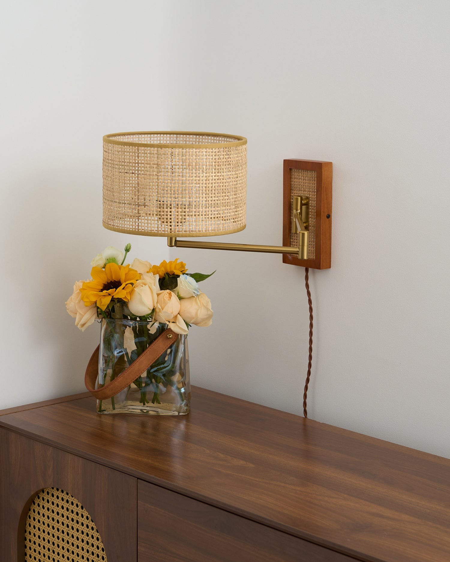 Rattan Swing Arm Wall Lamp P013