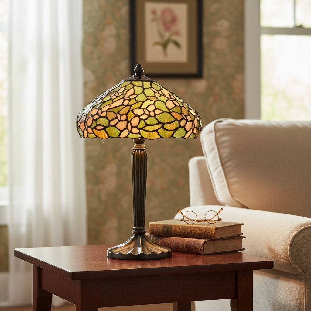 TF Sorenia Table Lamp - Warm Stained-Glass Floral Art-style Lamp for Living Room or Bedroom T893