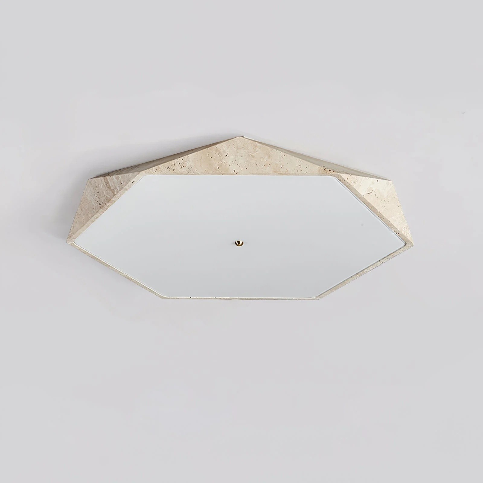Contemporary Hexagon Ceiling Light In Travertine And Glass S295