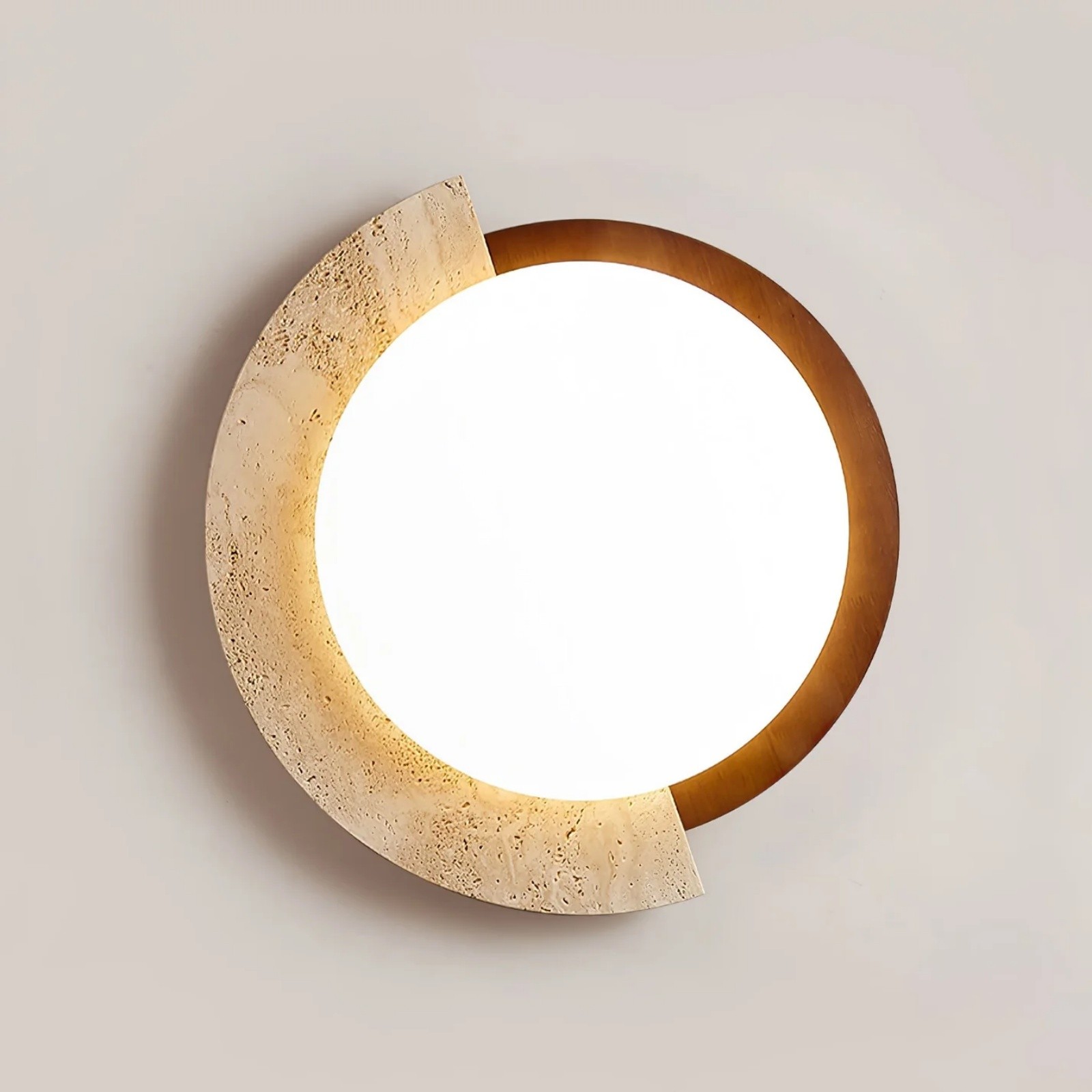 Half Moon Splicing Design Travertine & Wood Ceiling Lamp S292