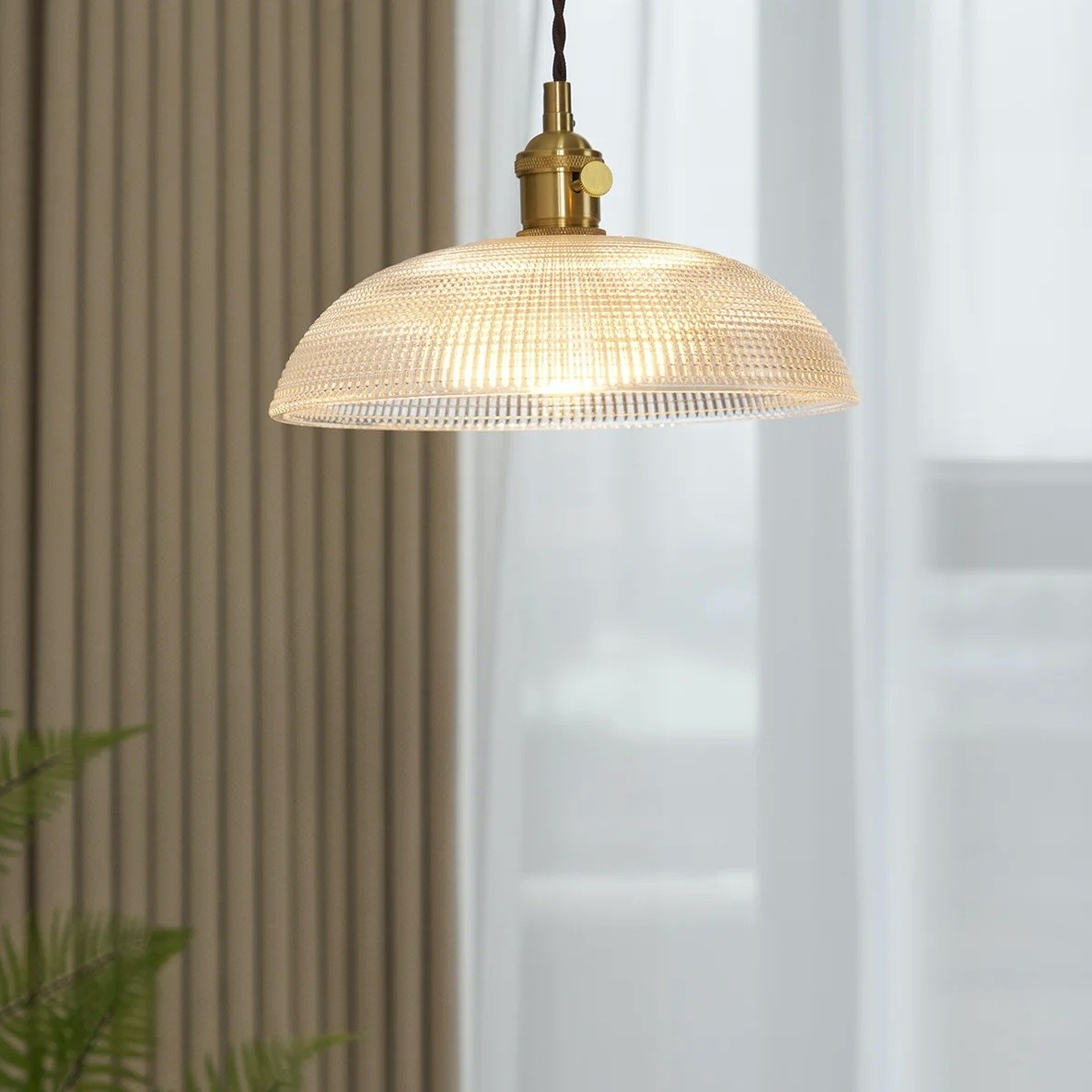 Modern Spiral Pendant Light – Textured Ribbed Glass Shade S225