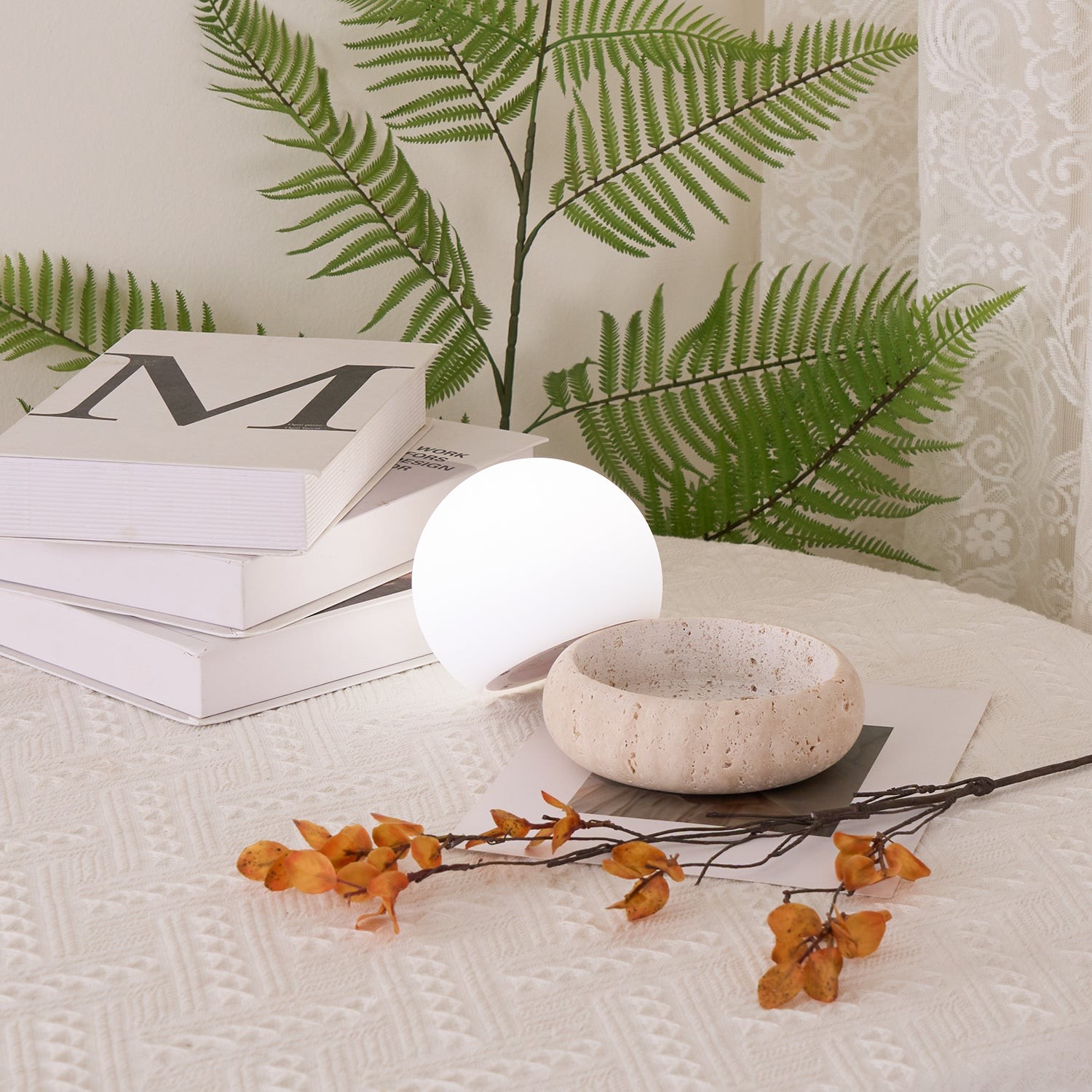 Modern Travertine Cute Mini Orb Table Lamp G40