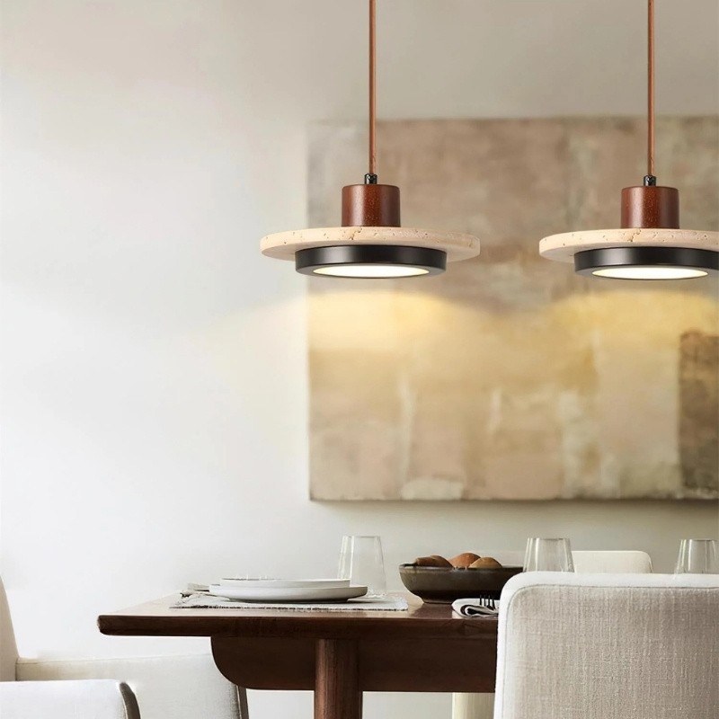 Travertine Disc LED Pendant Light - Modern Retro Dining Room Lamp S277