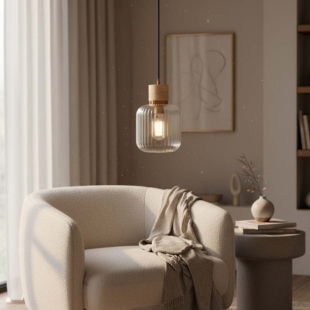 Korlisse Natural Stone and Glass Pendant Light - Stylish Lamp for Lounge or Living Room T929