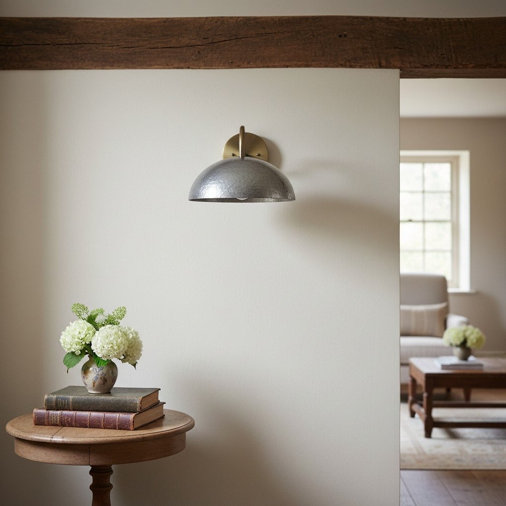 Curva Metal  Industrial Wall Sconce - Curved Brass Arm - Hammered Dome Light Fixture T408