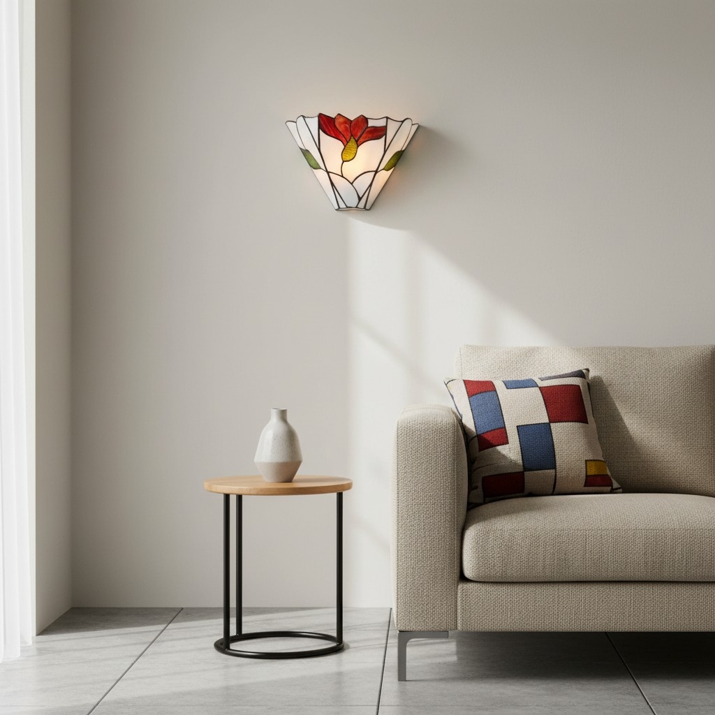 TF Botanica Stained Glass Floral Design Wall Light - Sconce For Hallway And Bedroom T828