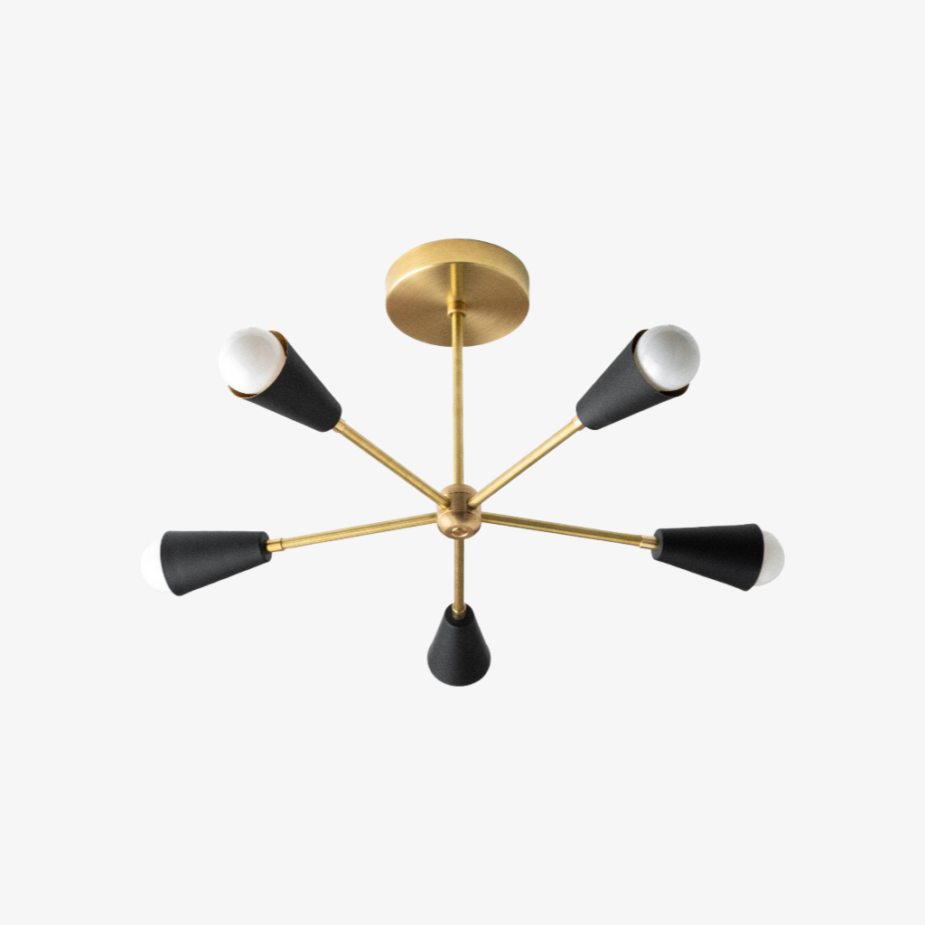 Pyralis Cone Semi Flush Brass Chandelier - Gold Modern Sputnik Light Fixture T299