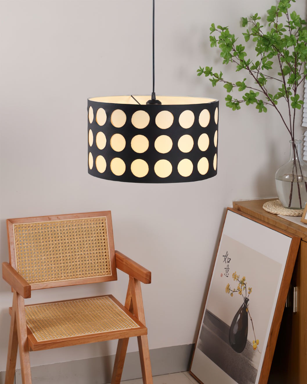 Fabric Drum Polka Dots Pendant Lamp S365