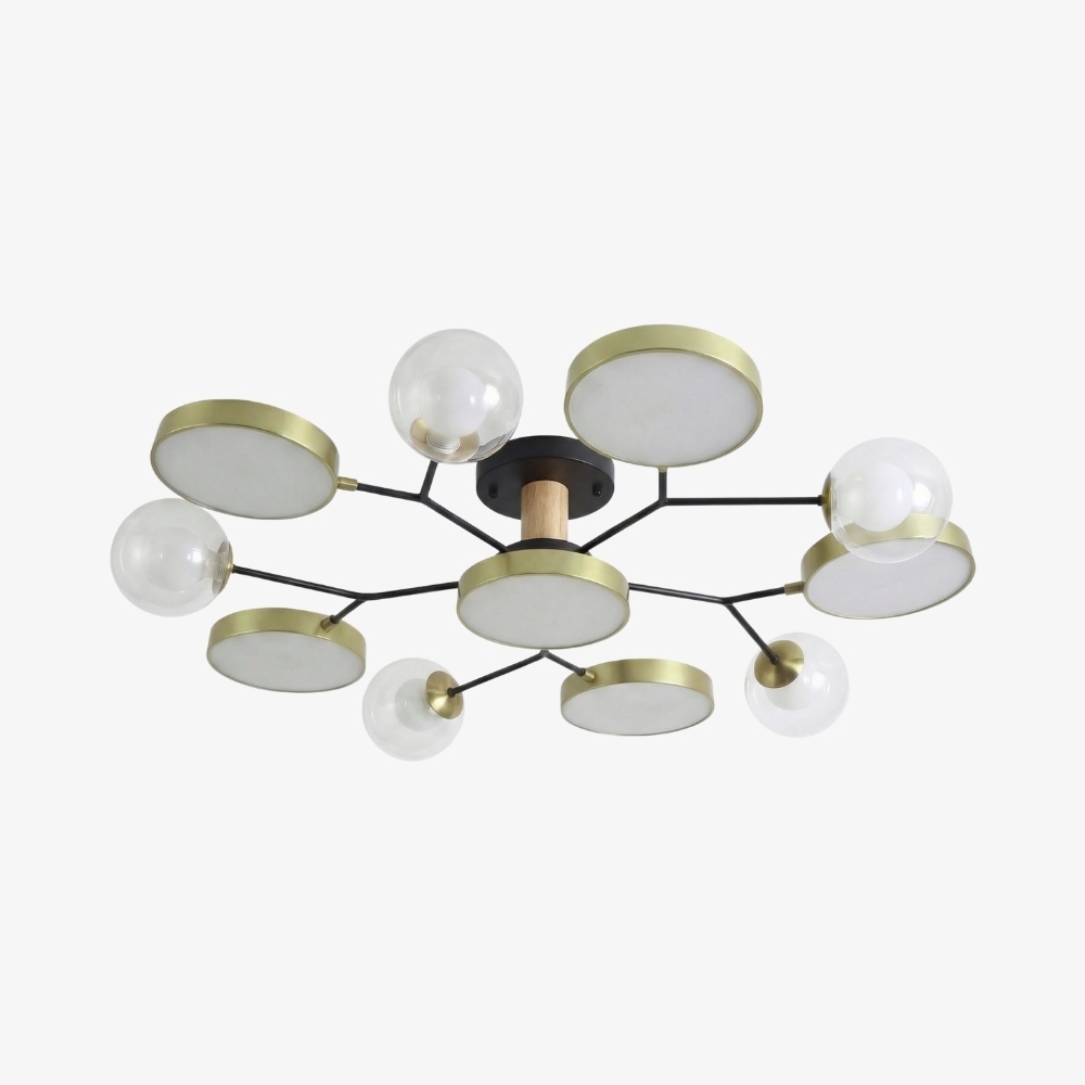 Modern Round LED Ceiling Lamp - Branch Design with Wood Accents for Bedroom S384