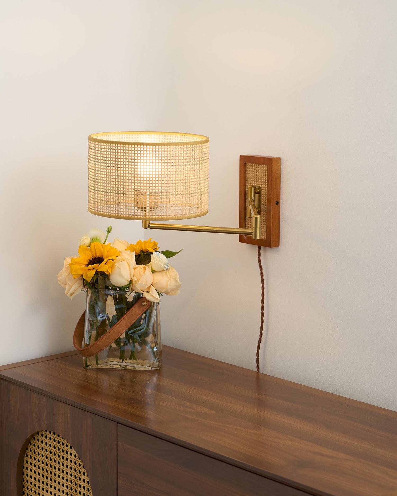 Rattan Swing Arm Wall Lamp P013