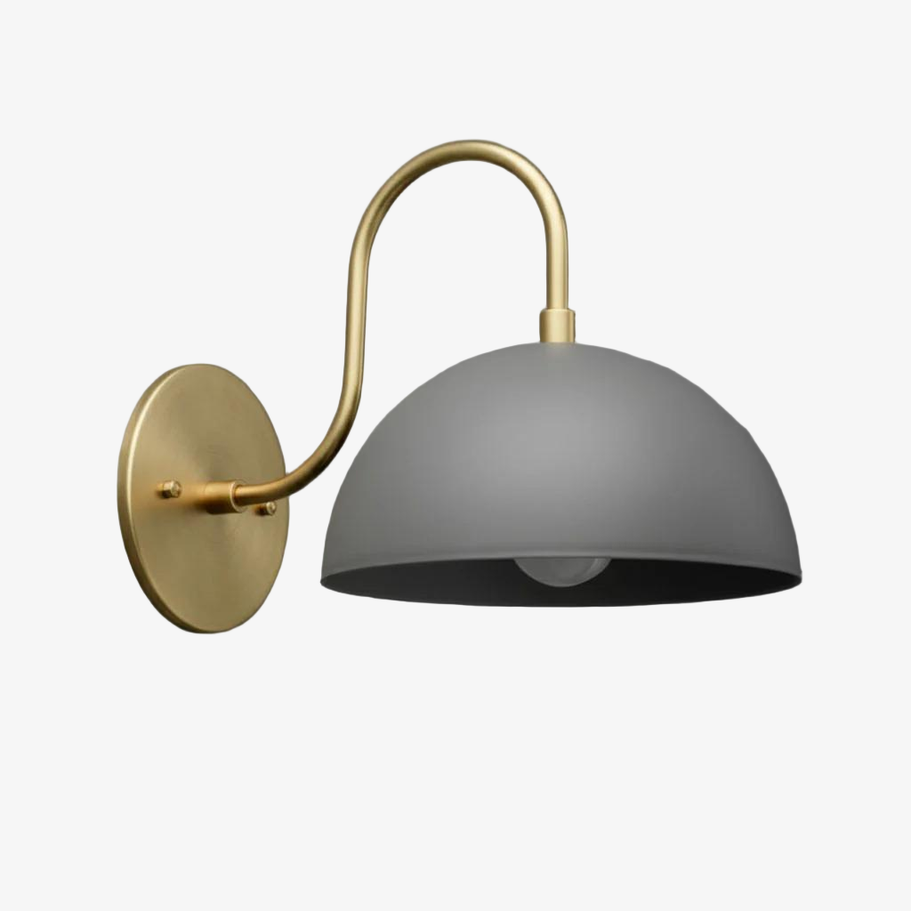 Curva Metal  Industrial Wall Sconce - Curved Brass Arm - Hammered Dome Light Fixture T408