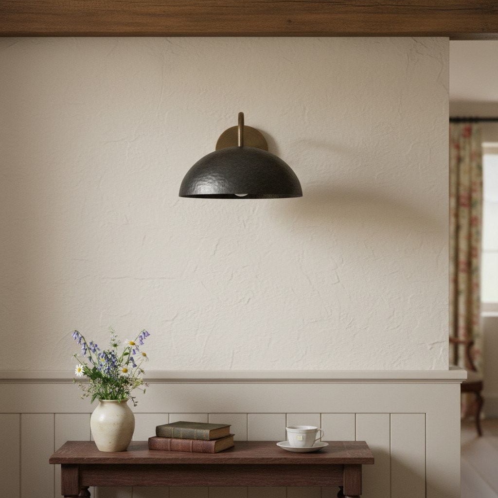 Curva Metal  Industrial Wall Sconce - Curved Brass Arm - Hammered Dome Light Fixture T408