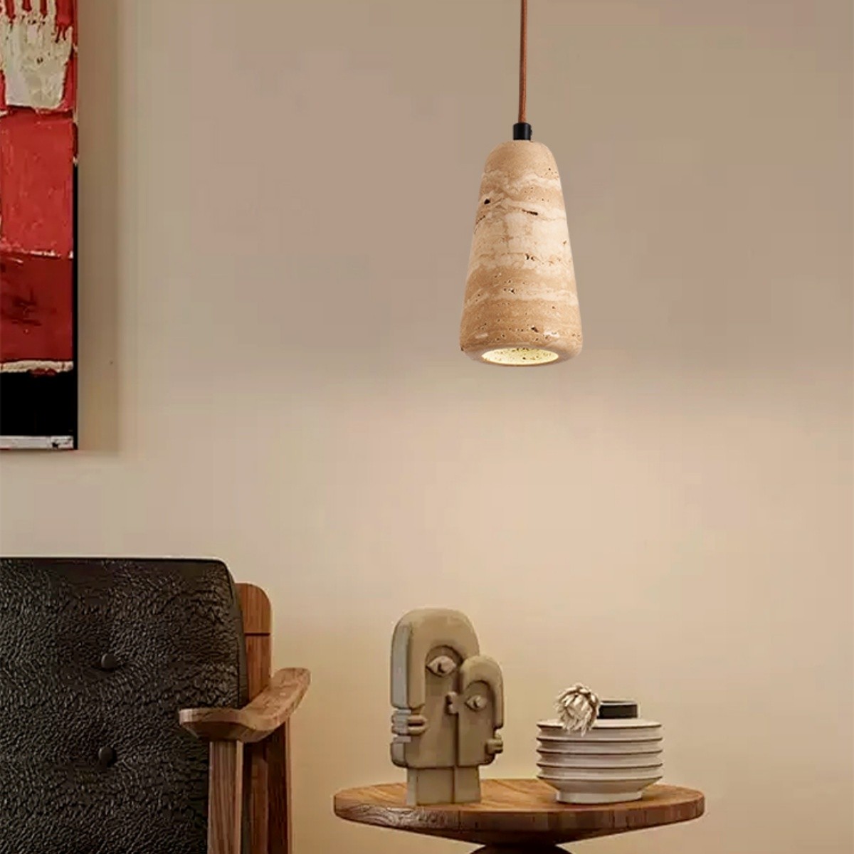 Modern Natural Travertine Column Vertical Stone Pendant Lamp S267