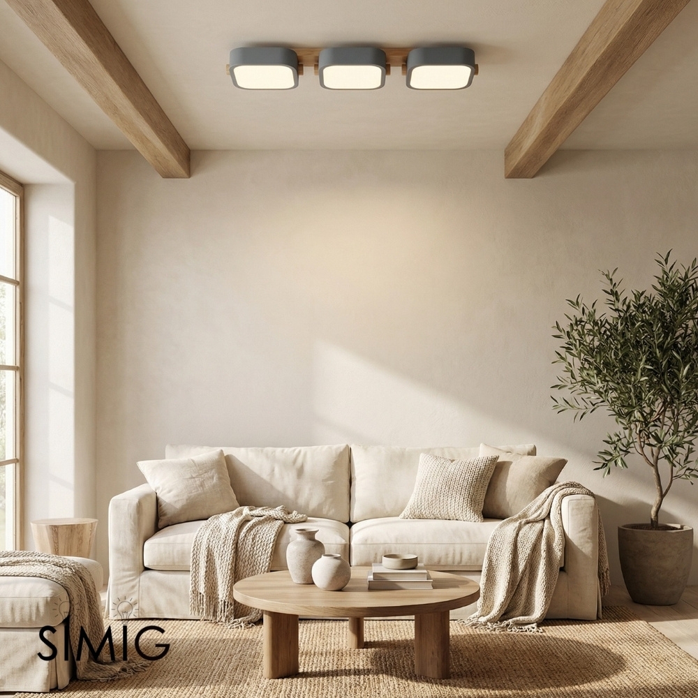 Modern LED Ceiling Lamp - Square Wood Block Design for Kitchen or Living Room S383