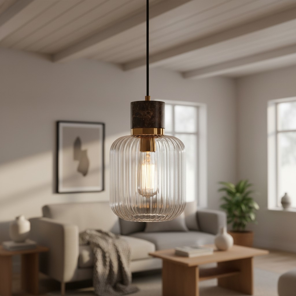 Korlisse Natural Stone and Glass Pendant Light - Stylish Lamp for Lounge or Living Room T929