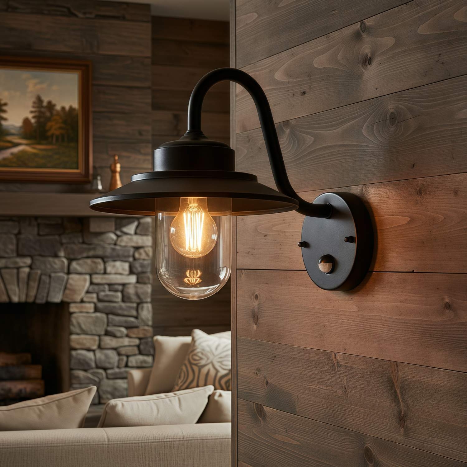 Trevanta Arched Arm Design Wall Light - Black Painted Sensor Lantern Style for Small Spaces T900