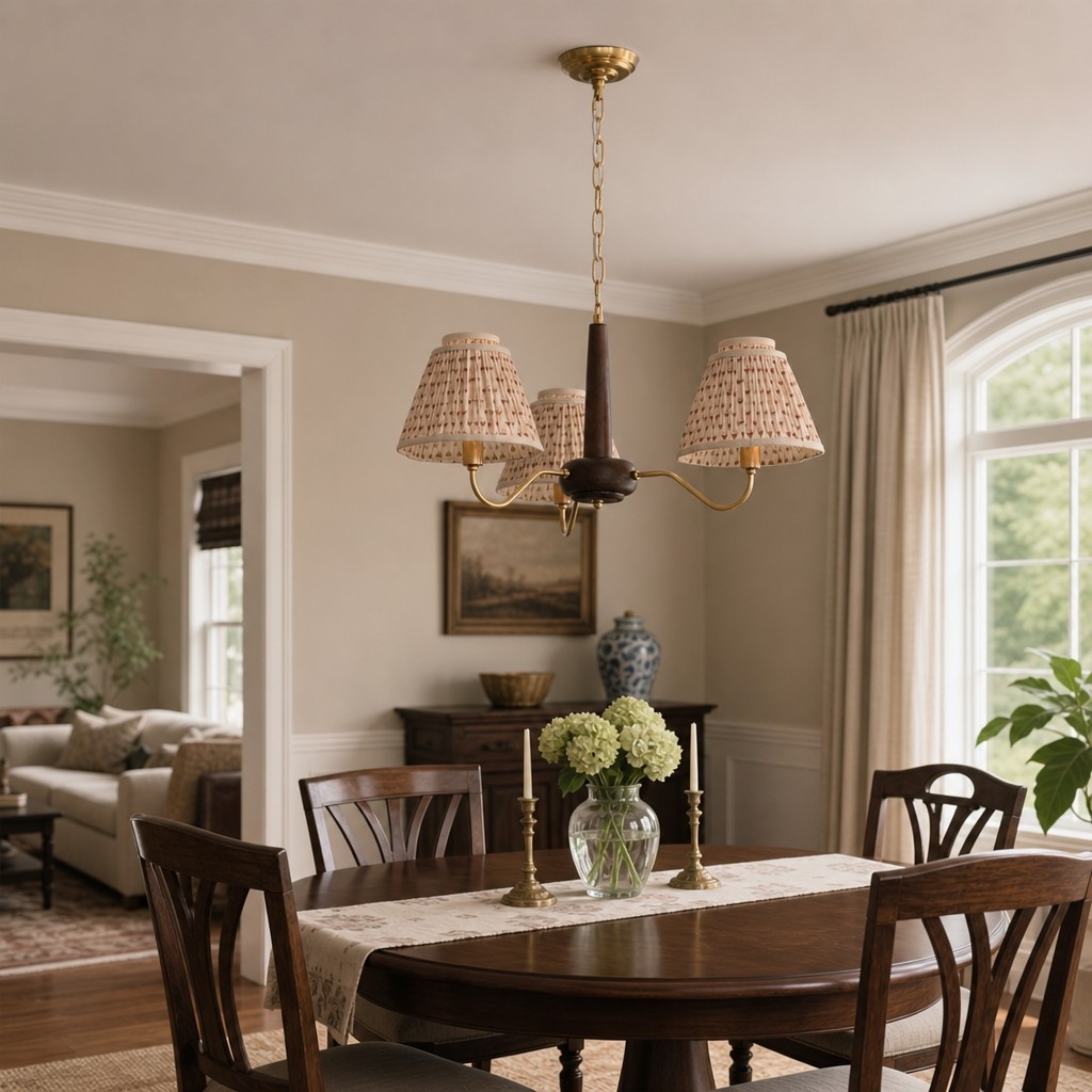 Solmire Rustic Chandelier - Wooden Mental Frame with Fabric Shades for Living Room T2208