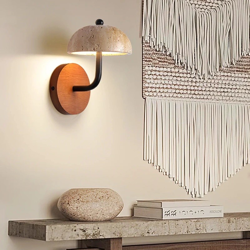 Travertine Umbrella Wall Lamp - Vintage Design with Integrated LED S314