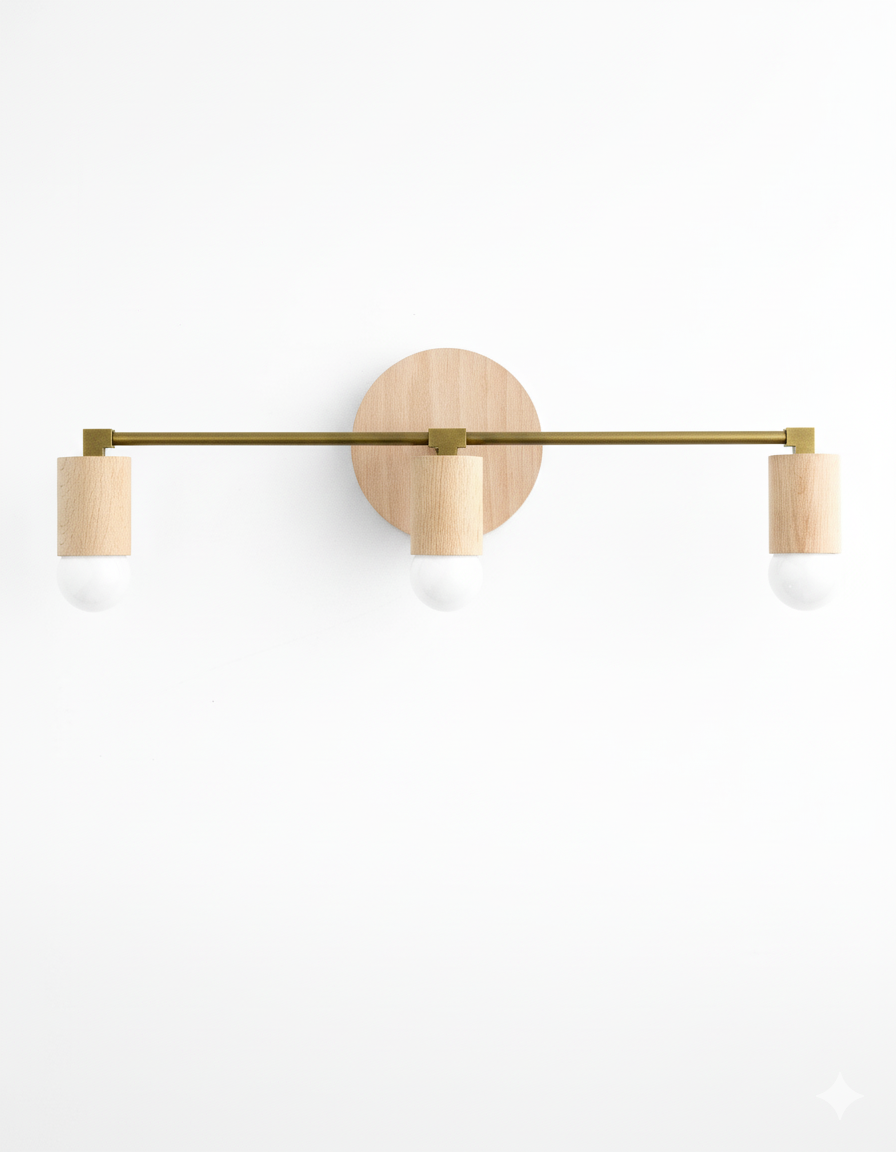 Mobilux Line Wood and Vanity Light - Bohemian Bathroom Lighting Fixture T374