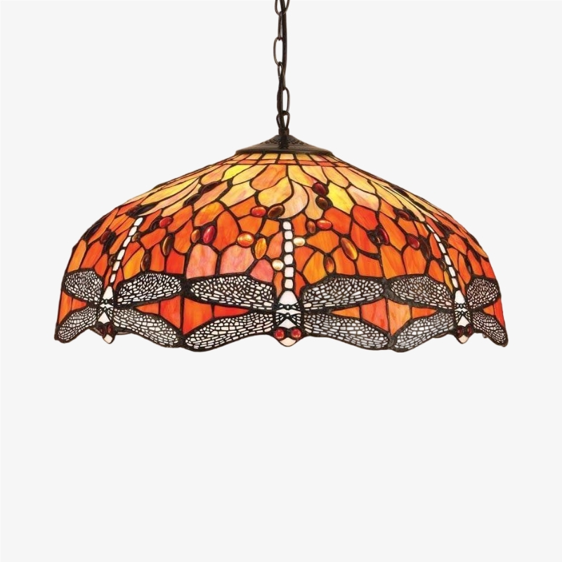 TF Dragonfly Tiffany Pendant Light - Art Nouveau Stained Glass Pendant for Living T849