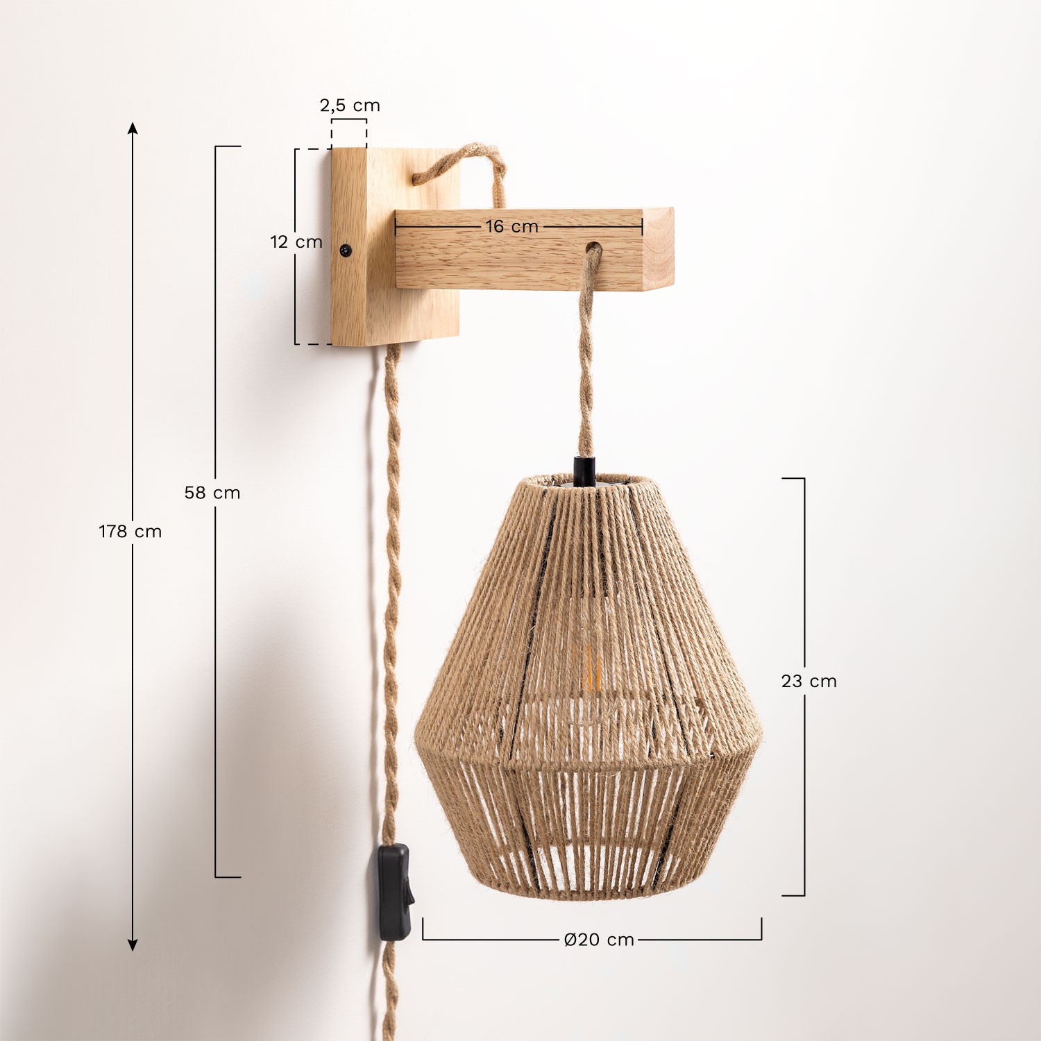 Natural Rope Design Wall Lamp for Bedroom