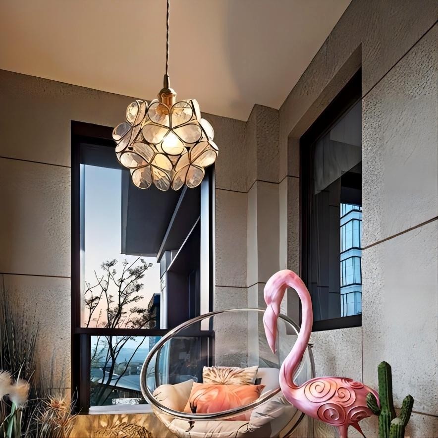 Nordic Brass Flower Petal Glass Pendant Light S10