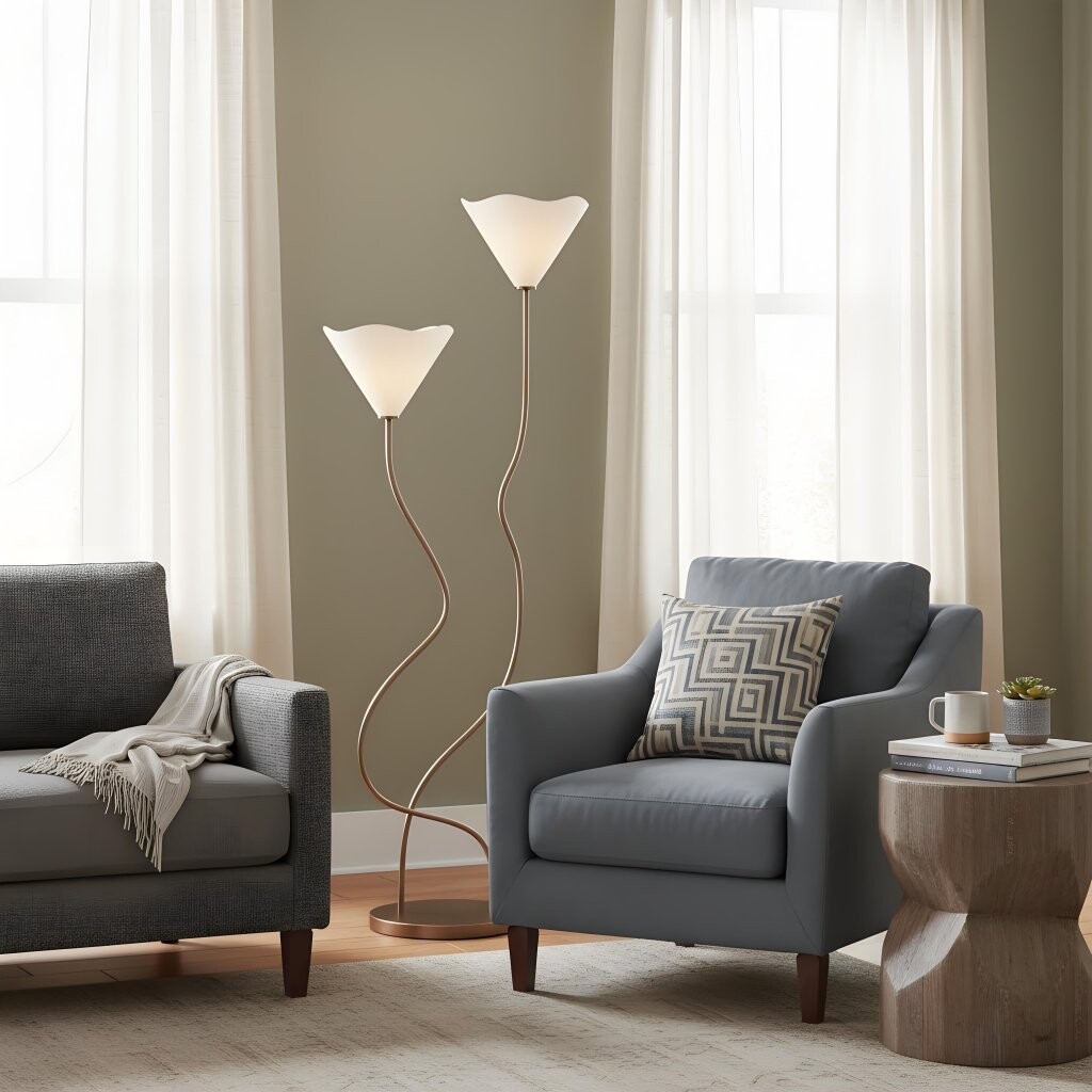 Kysara Floor Lamp - Dual-Stem Floral Design are Suitable for Placement in the Living Room or Bedroom or Study T703