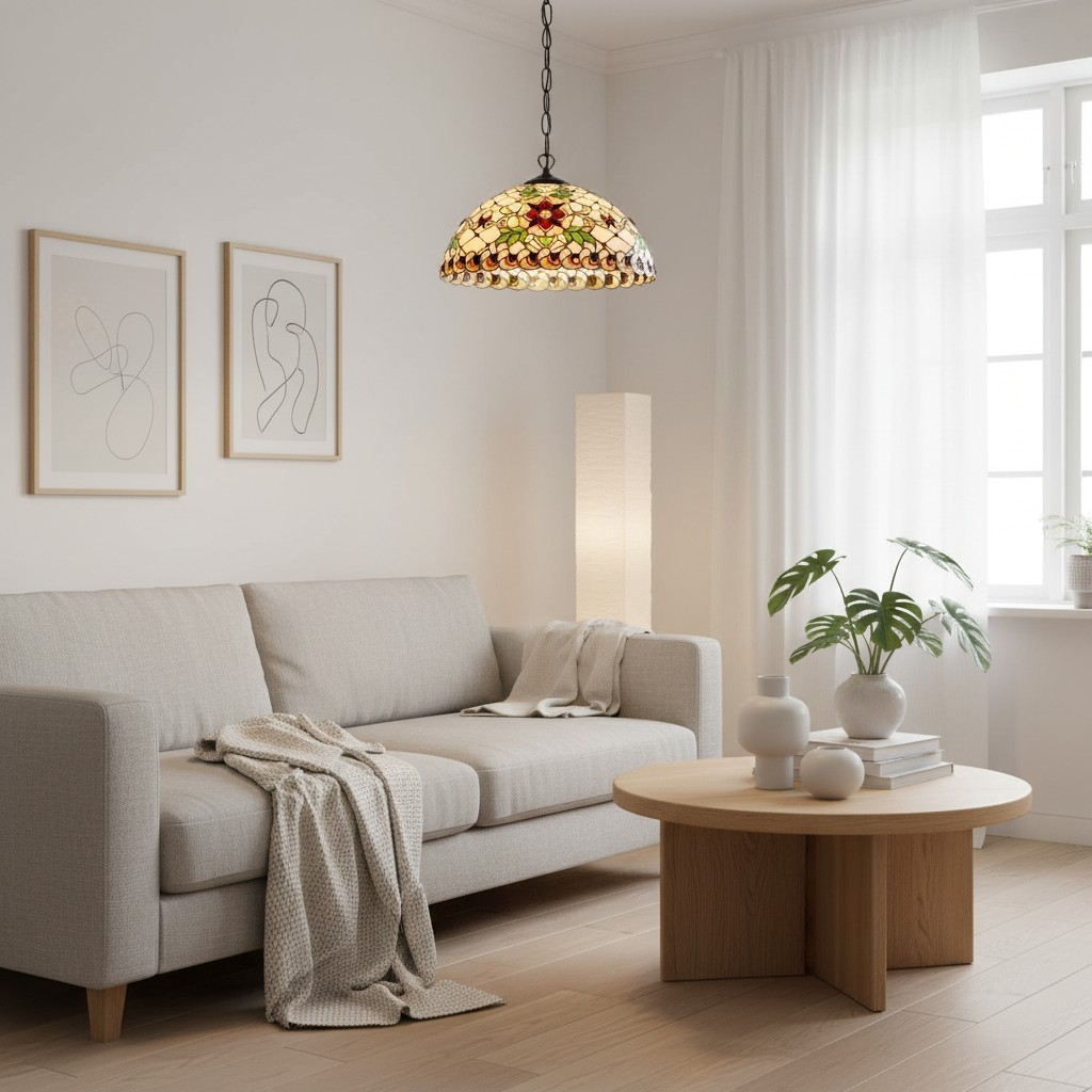 TF Angelique Stained Glass Pendant Lamp - Colorful Mosaic Shade Small Pendant Classic Decorative T909