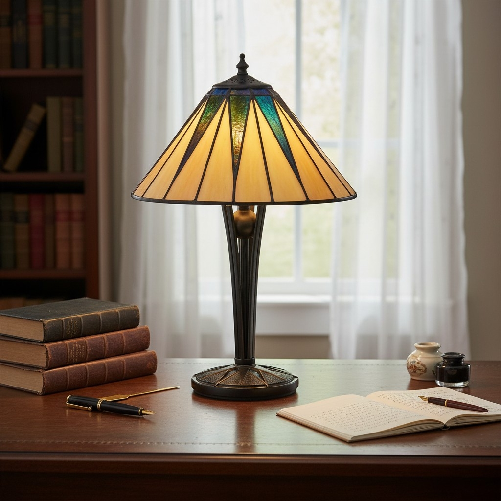 TF Dark Star Tiffany Style Geometric Shade Table Lamp for Bedroom and Accent Lighting T975