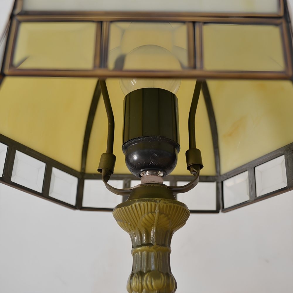 TF Tivanny Art Deco Stained Glass Table Lamp - Vintage Style for Bedroom or Living Room T2236