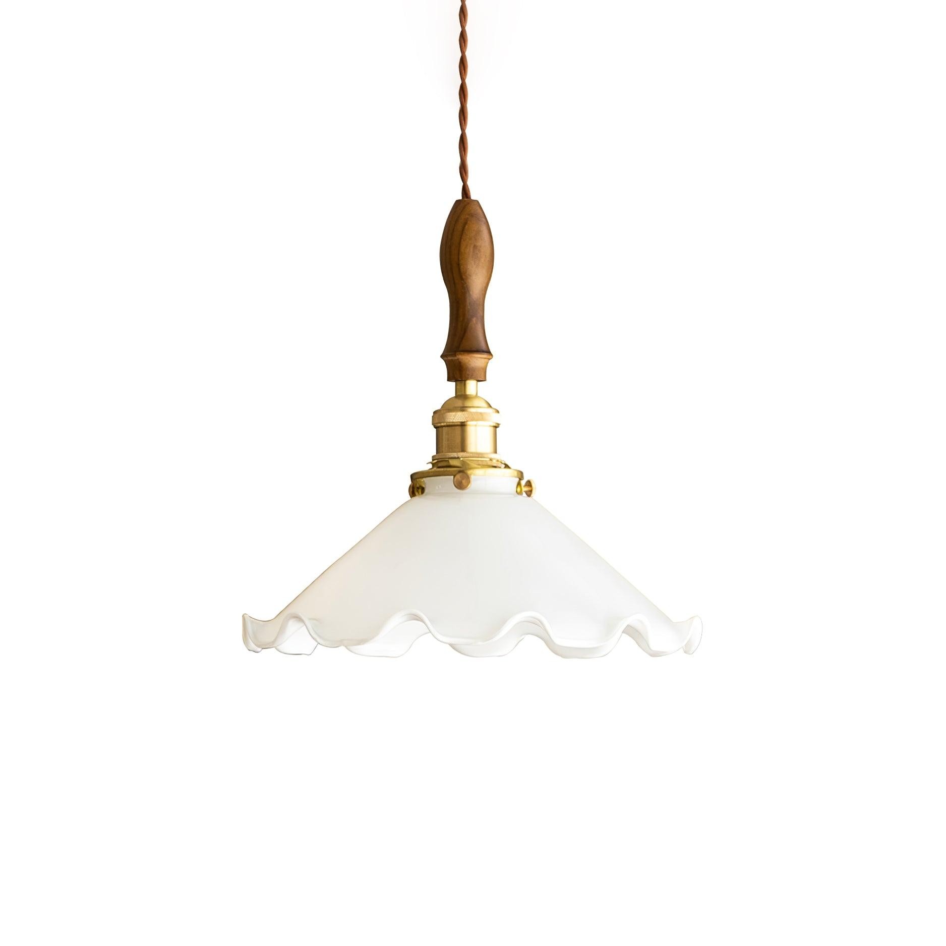 Vintage White Glass Skirted Pendant Lamp M366
