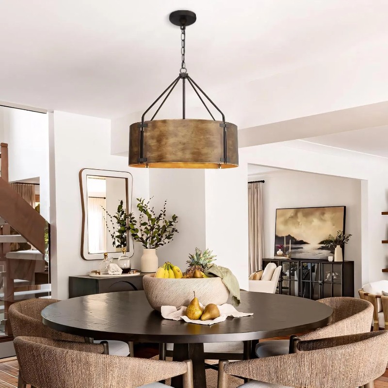 Vintage Brass Drum Pendant Lamp – Aged Metal & Warm Glow G94