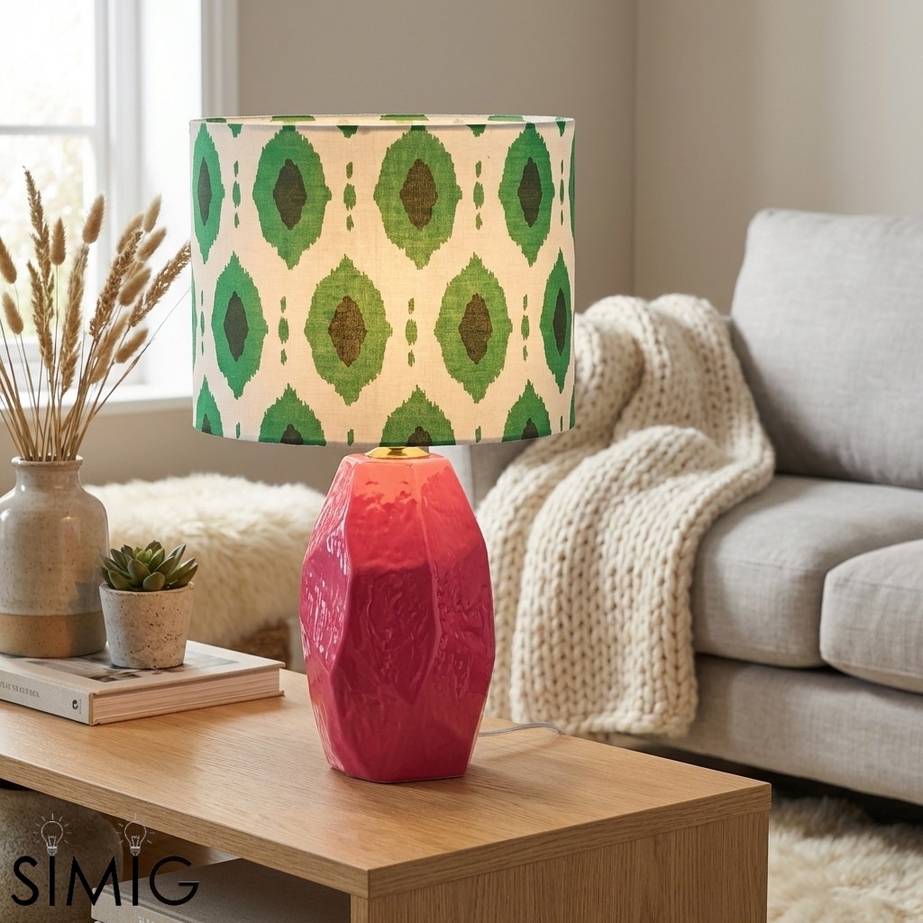Arivane Decorative Ceramic Lamp - Fabric Shade Side Table Light T1183