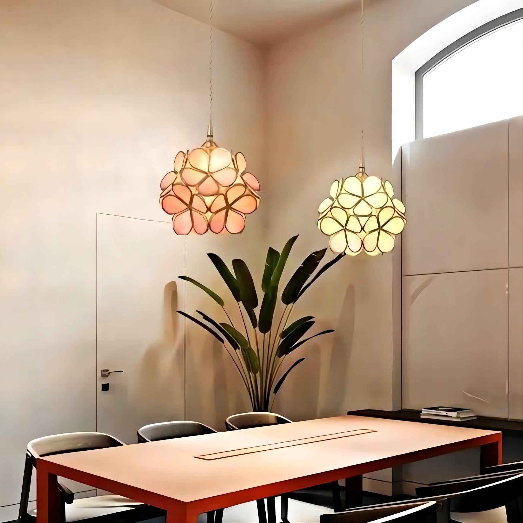 Nordic Brass Flower Petal Glass Pendant Light S10