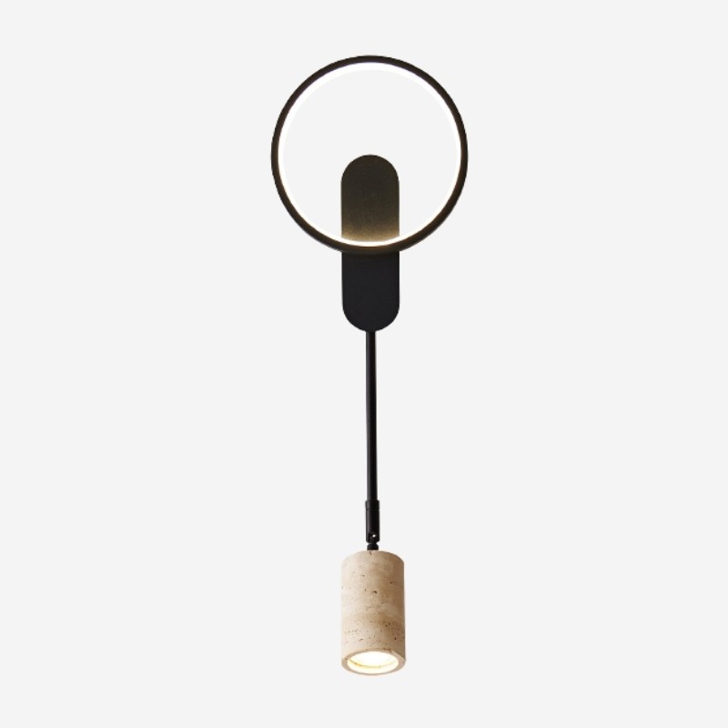 LED Ring Wall Lamp with Travertine Rotating Spotlight S333