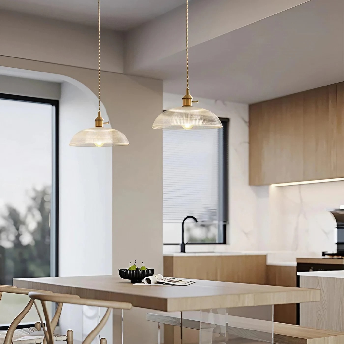Ribbed Bowl Clear Glass Pendant Light - Classic Retro Dining Room Light S121