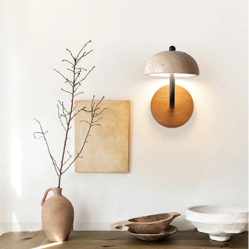 Travertine Umbrella Wall Lamp - Vintage Design with Integrated LED S314