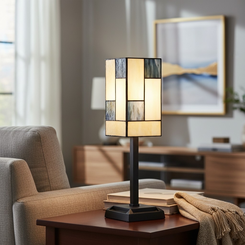 TF Manchester Square Table Lamp - Geometric Glass and Metal for Bedroom and Living Room T1056