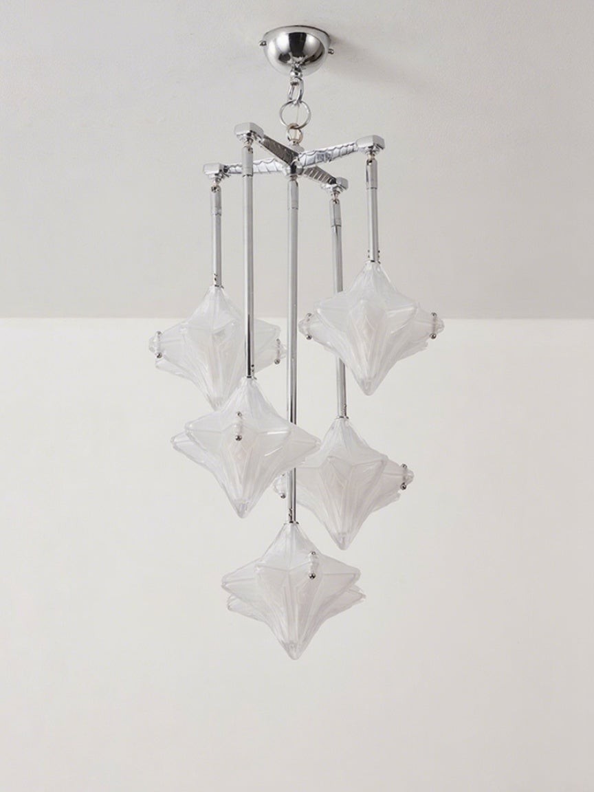 Art Deco Astris Star Chandelier - Frosted Glass Deco Fixture for Dining Room T433