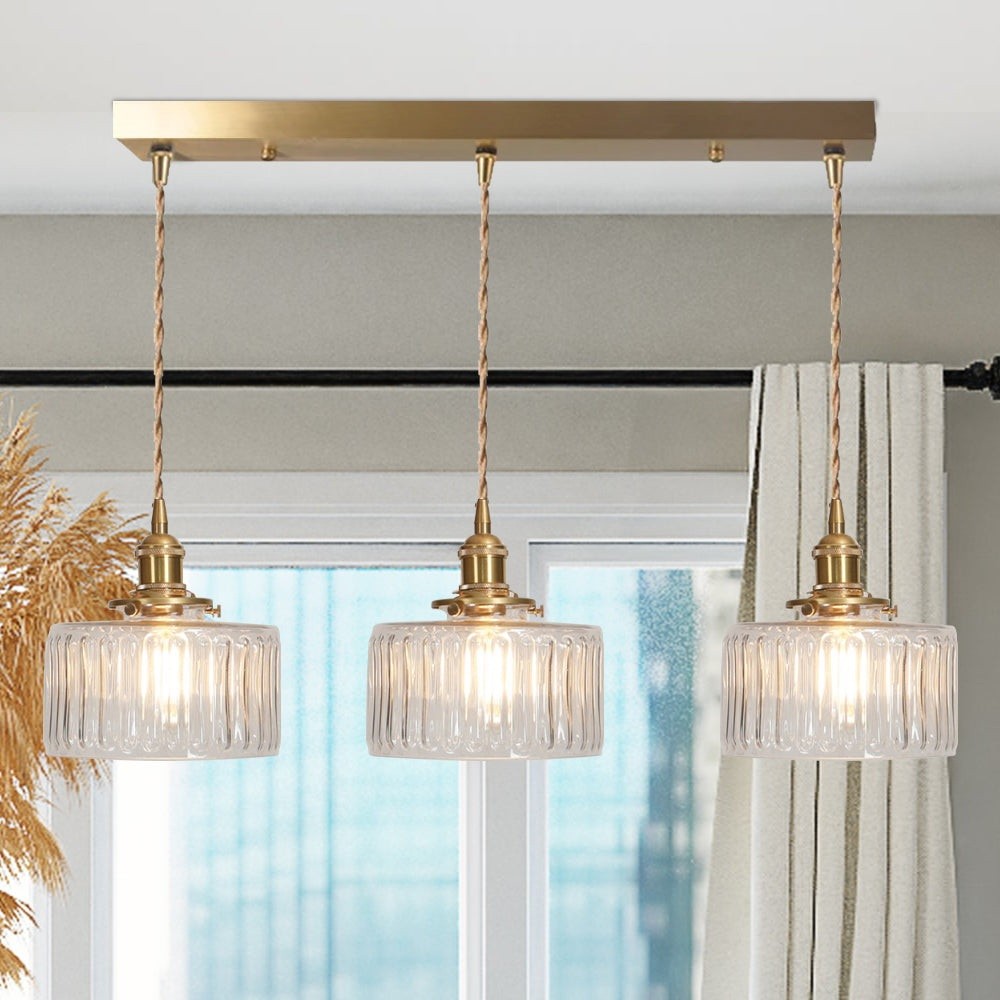 Vintage Cylinder Ribbed Glass Pendant Light S136