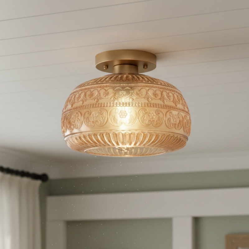 Lurex Engraved Textured Glass Flush Mount - Classic Entryway Decorative Light U21